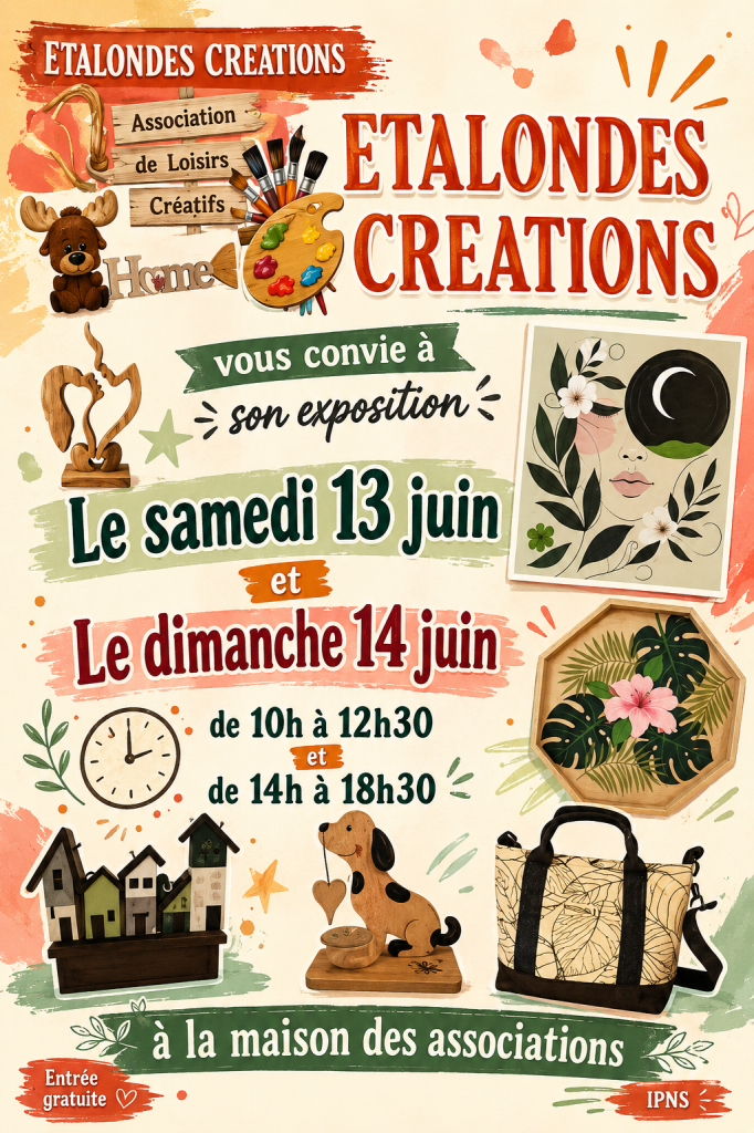 Expo-vente Etalondes Créations samedi 13 et dimanche 14 juin à la Maison des Associations